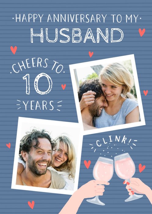 Illustrated Photo Upload Husband Anniversary Card