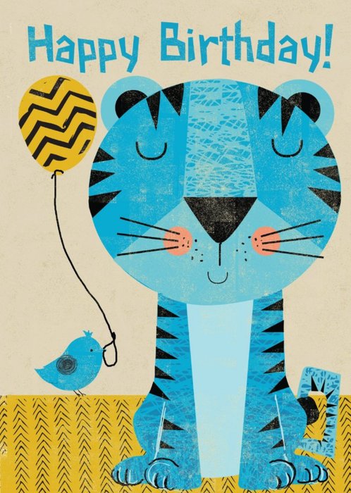 Cute Blue Tiger Birthday Card