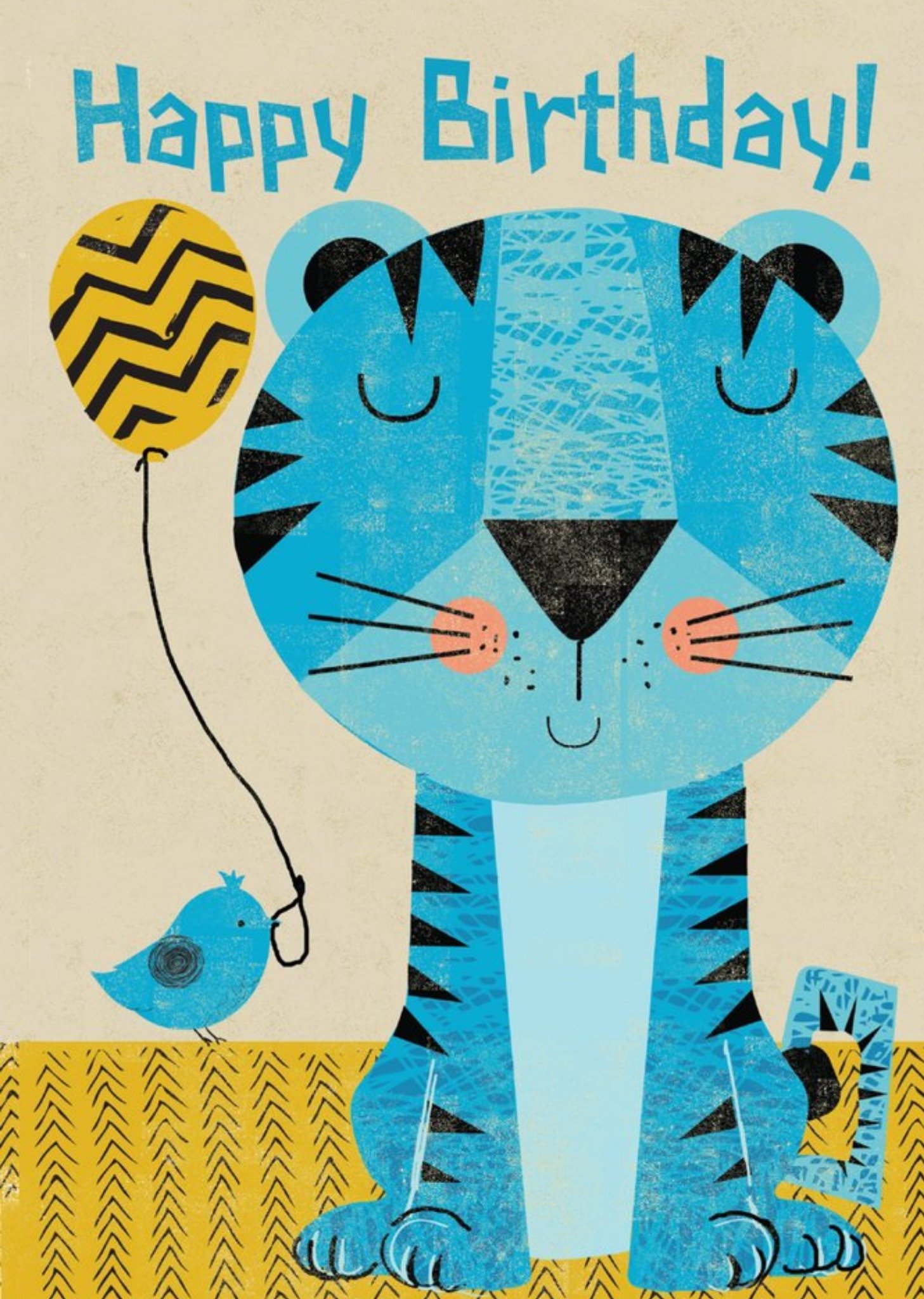 Moonpig Cute Blue Tiger Birthday Card, Large