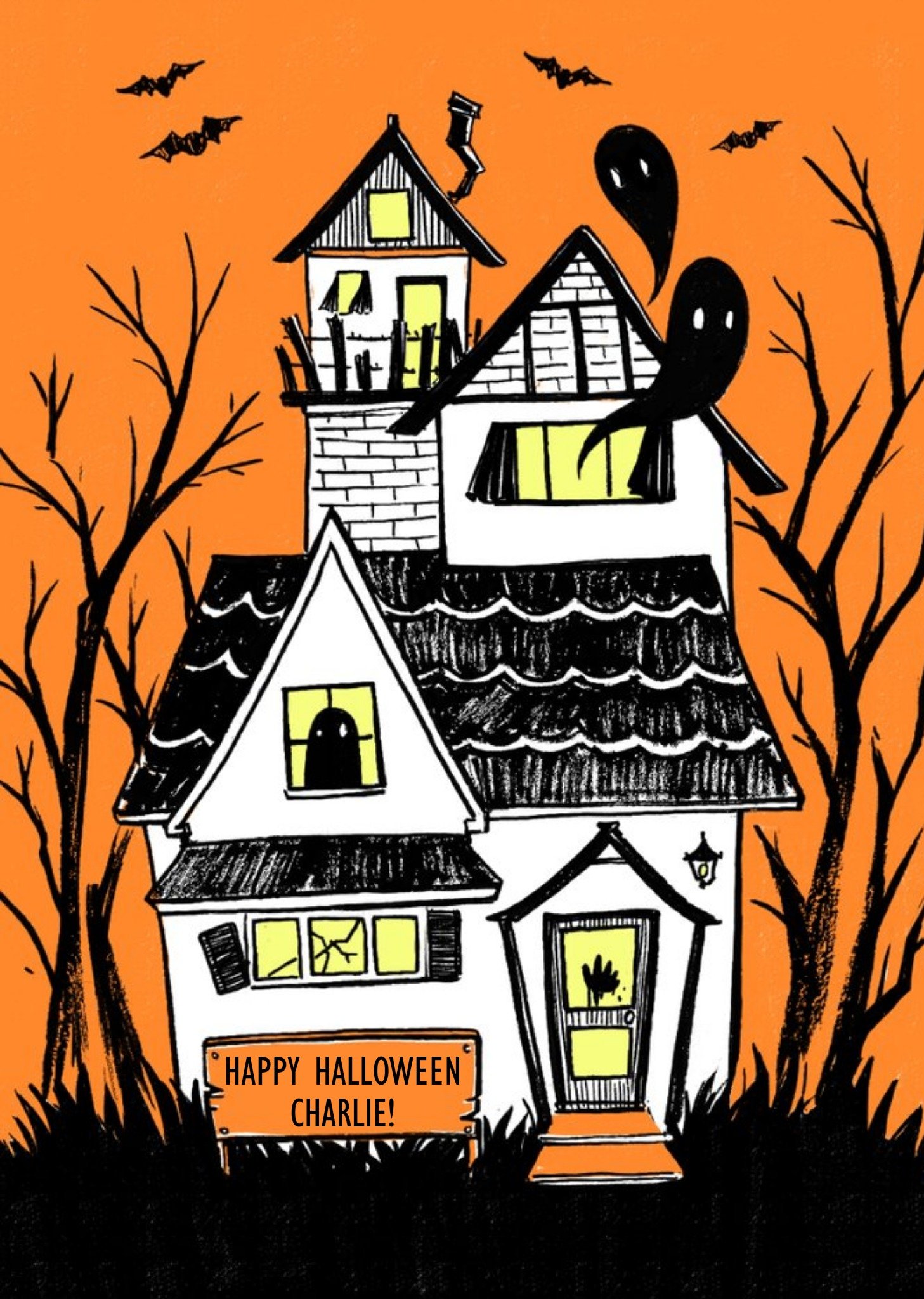 Moonpig Haunted House Personalised Halloween Card, Large