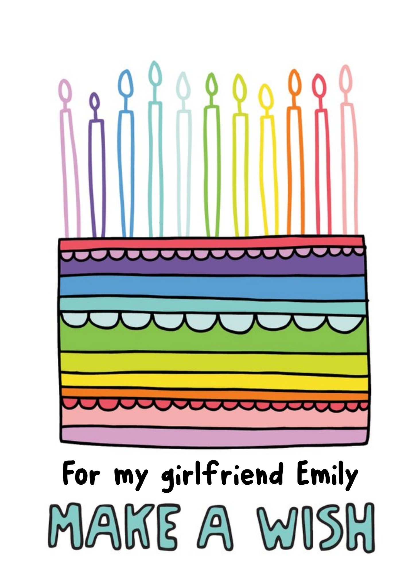 Angela Chick Rainbow Cake And Candles Make A Wish Girlfriend Birthday Card Ecard