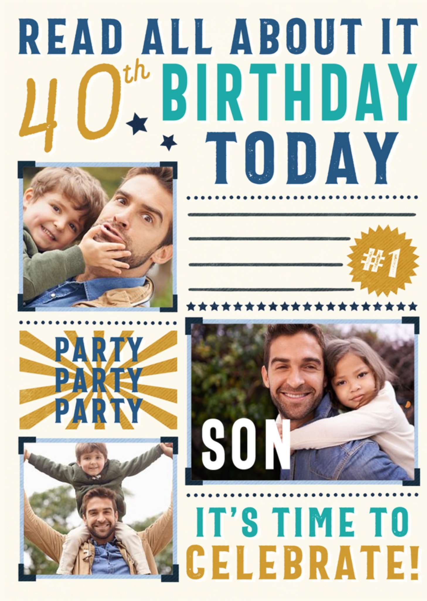 Typographic Read All About It Son 40th Birthday Multiple Photo Upload Card Ecard