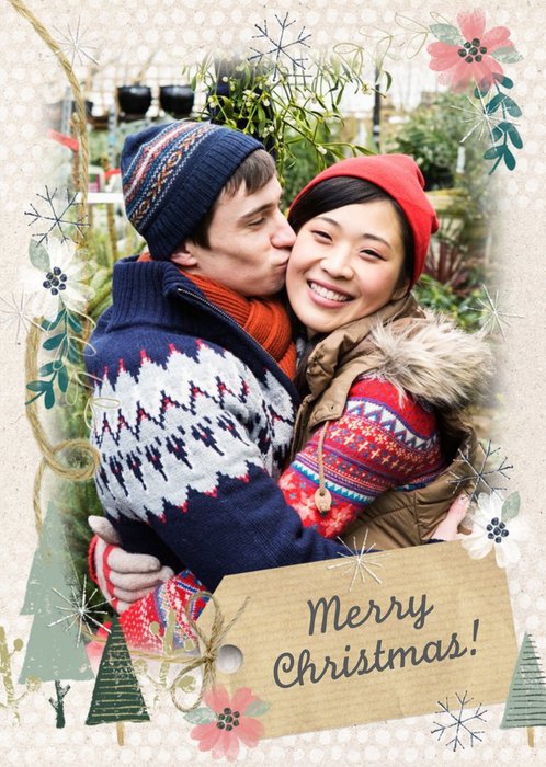 Neutral Festive Border Personalised Photo Upload Merry Christmas Card