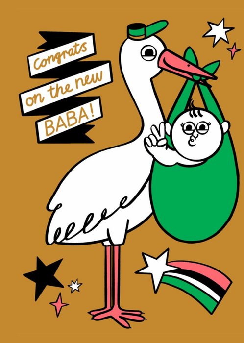 Illustrated Stork Baby Congrats New Baby Card