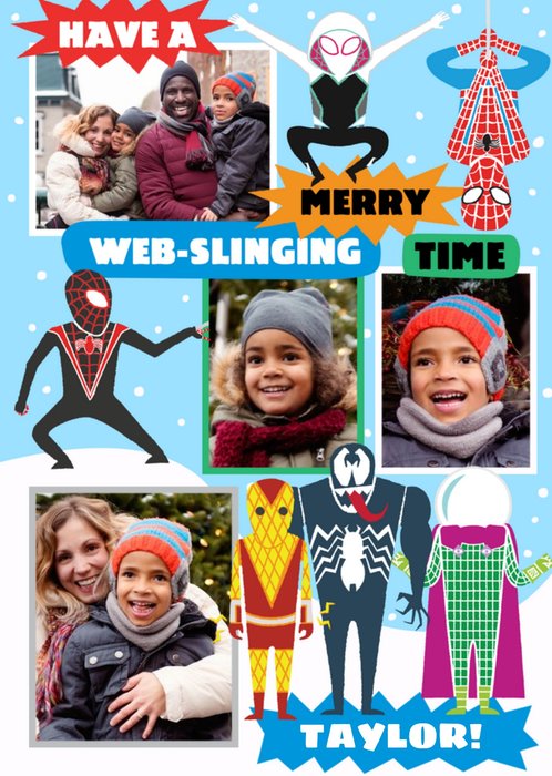 Marvel Spiderman web slinging photo upload Christmas Card