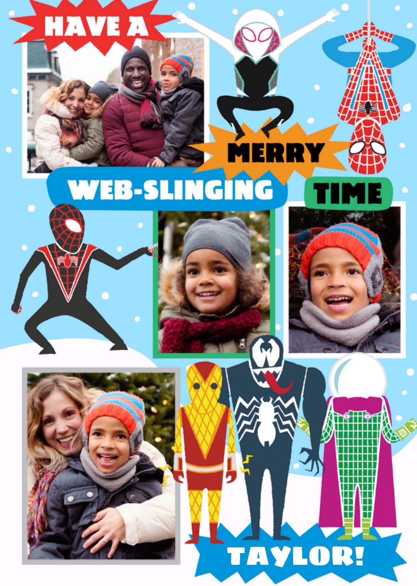 Marvel Spiderman Web Slinging Photo Upload Christmas Card, Large