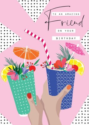 Laura Darrington Abstract Illustration Drink Friend Birthday Pink Card