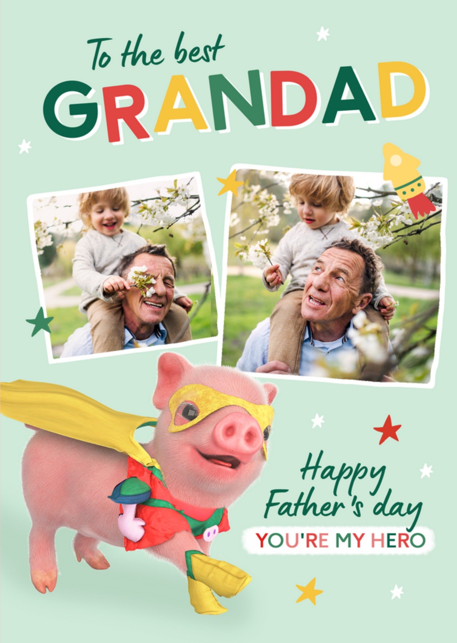 Moonpig Exclusive Moonpigs Cute Superpig The Best Grandad Photo Upload Father's Day Card Ecard