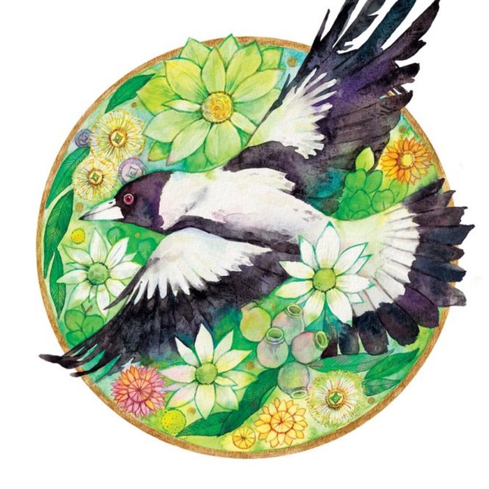 Watercolour By Cat Bird Floral Just A Note Card
