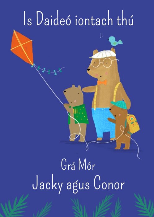 Colette Barker Illustration Dad Bears Irish Language Birthday Card