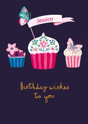 Illustration Of Colourful Cupcakes Birthday Card