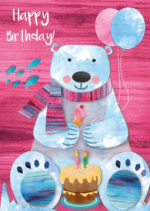 Cute Polar Bear With Cake Birthday Card