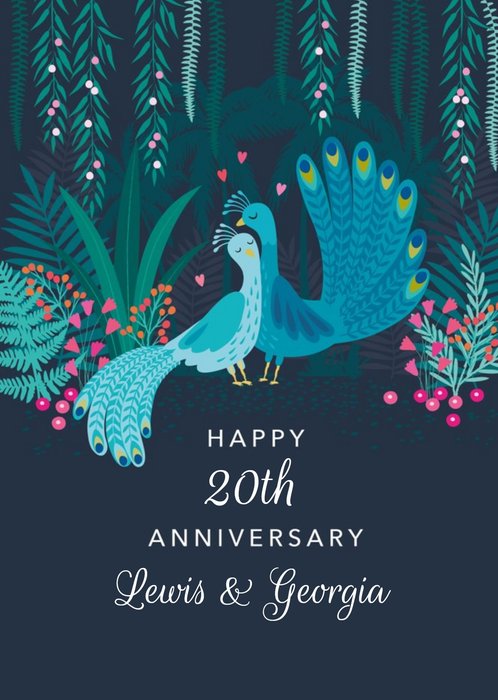Cute Illustrative Peacock Anniversary Card