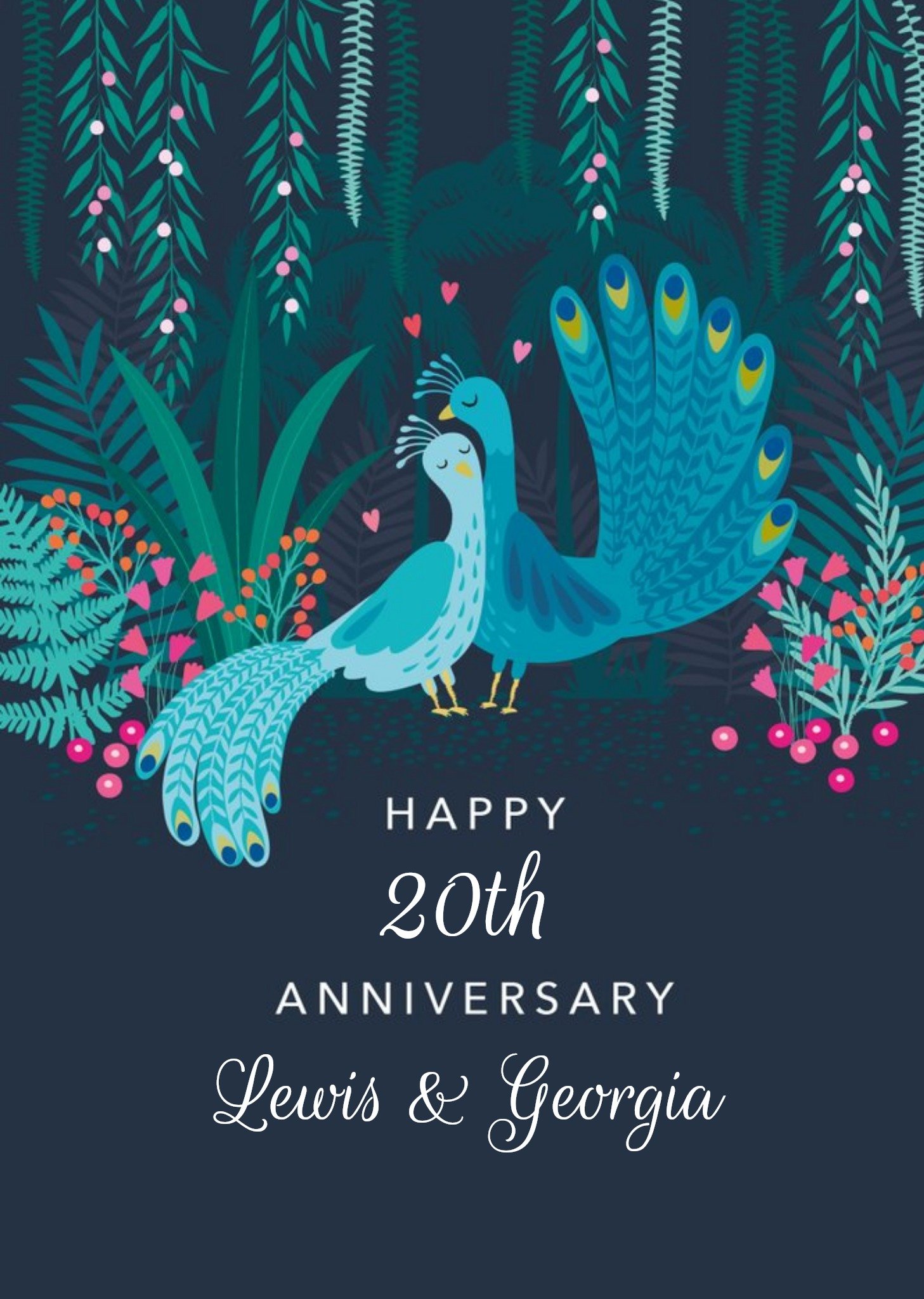 Cute Illustrative Peacock Anniversary Card Ecard