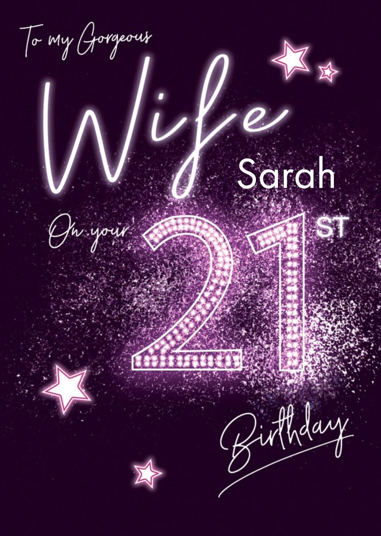 Clintons 21st Glitter For Her stars Love Sparkle Purple Birthday Card Ecard