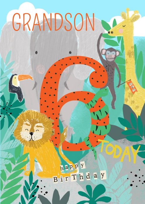 Jungle Animals Illustration 6 Today Birthday Card