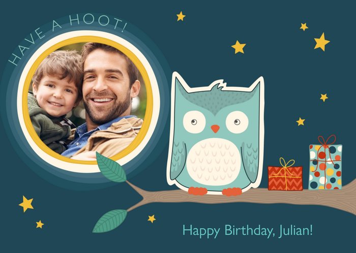 Cartoon Owl Happy Birthday Photo Card