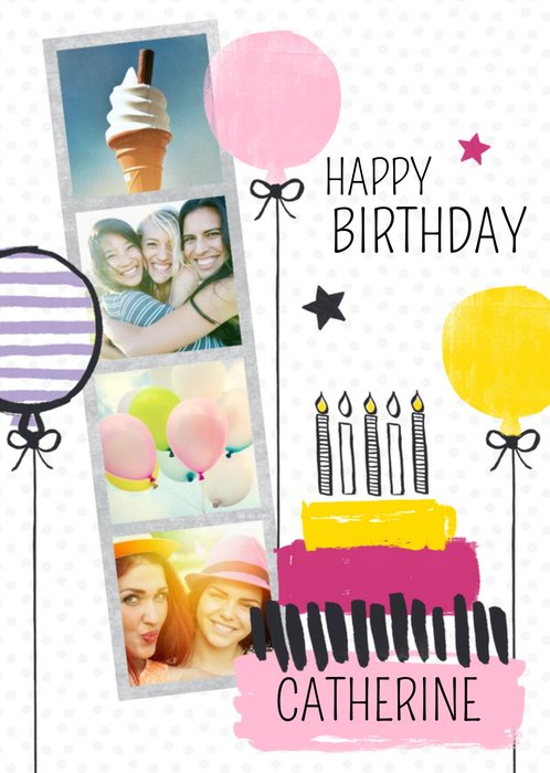 Bright Balloons And Cake Happy Birthday Photo Card
