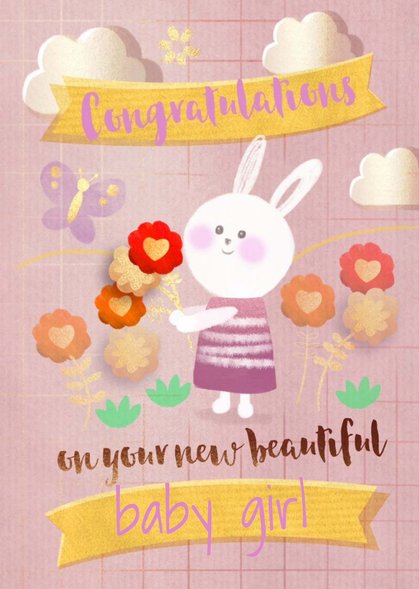 Moonpig Northern Lights Creative Illustration Congratulations New Baby Girl Card, Large