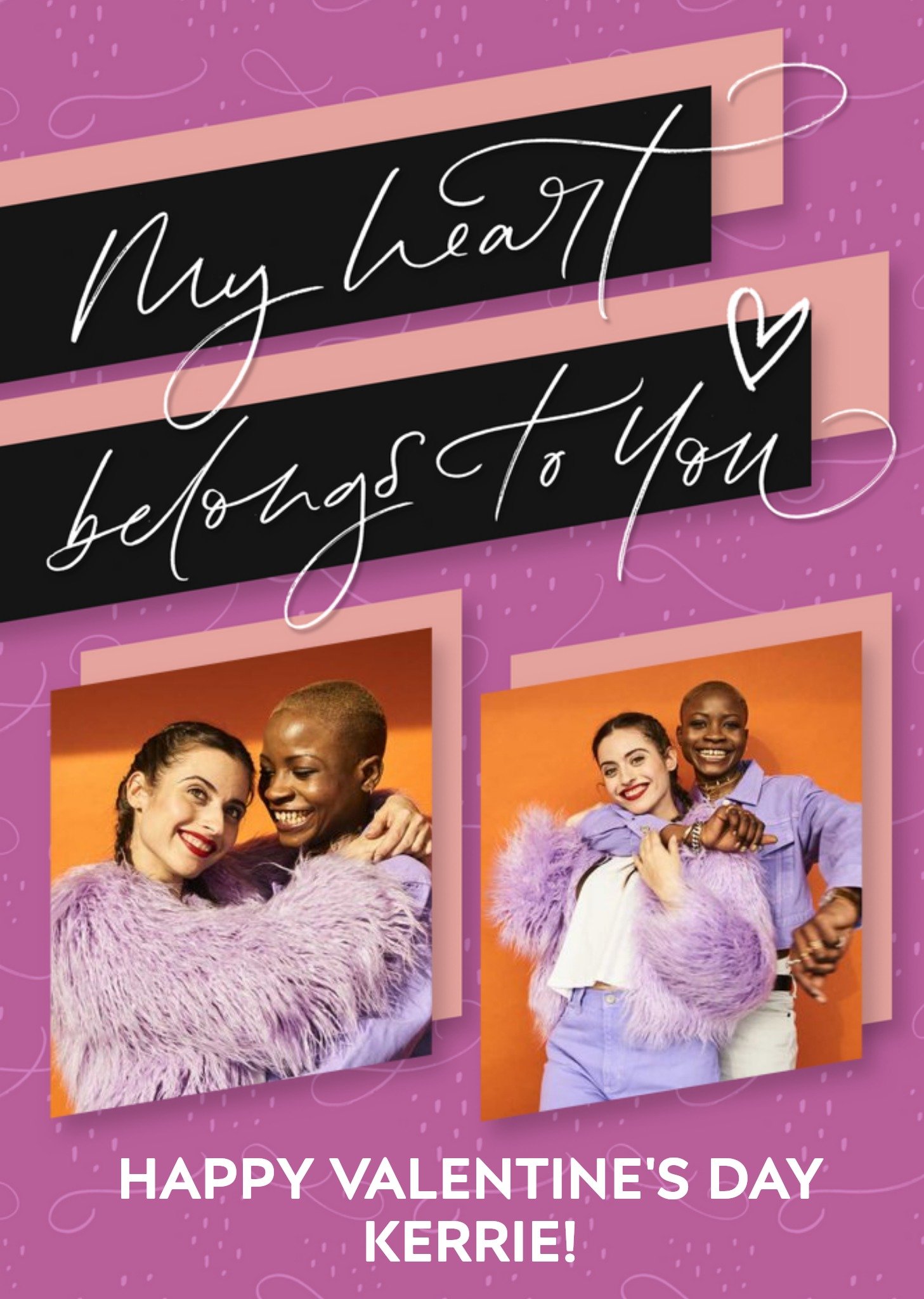 Handwritten Typography With Two Photo Frames On A Funky Background Valentine's Day Photo Upload Card Ecard