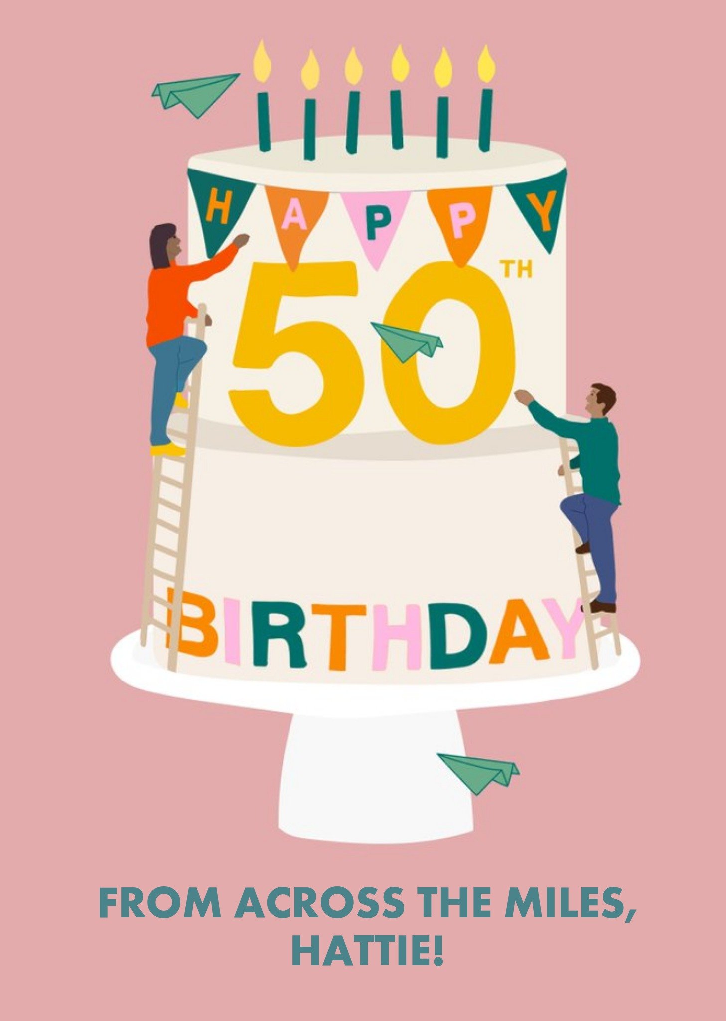 Pink Happy 50th Birthday From Across the Miles Card Ecard