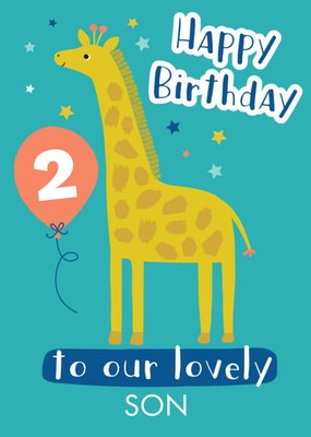 Cute Giraffe Illustration Personalised Son Birthday Card