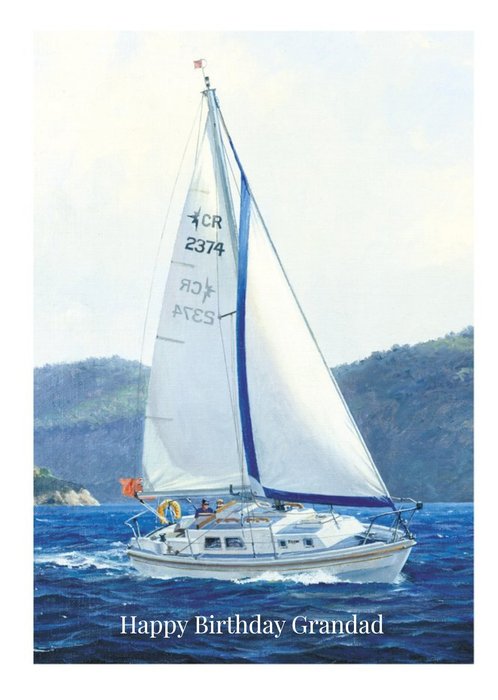 Traditional sail boat painting for Grandad on his Birthday Card