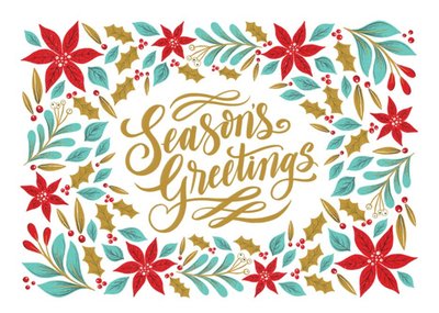 Seasons Greetings Typographic Floral Card