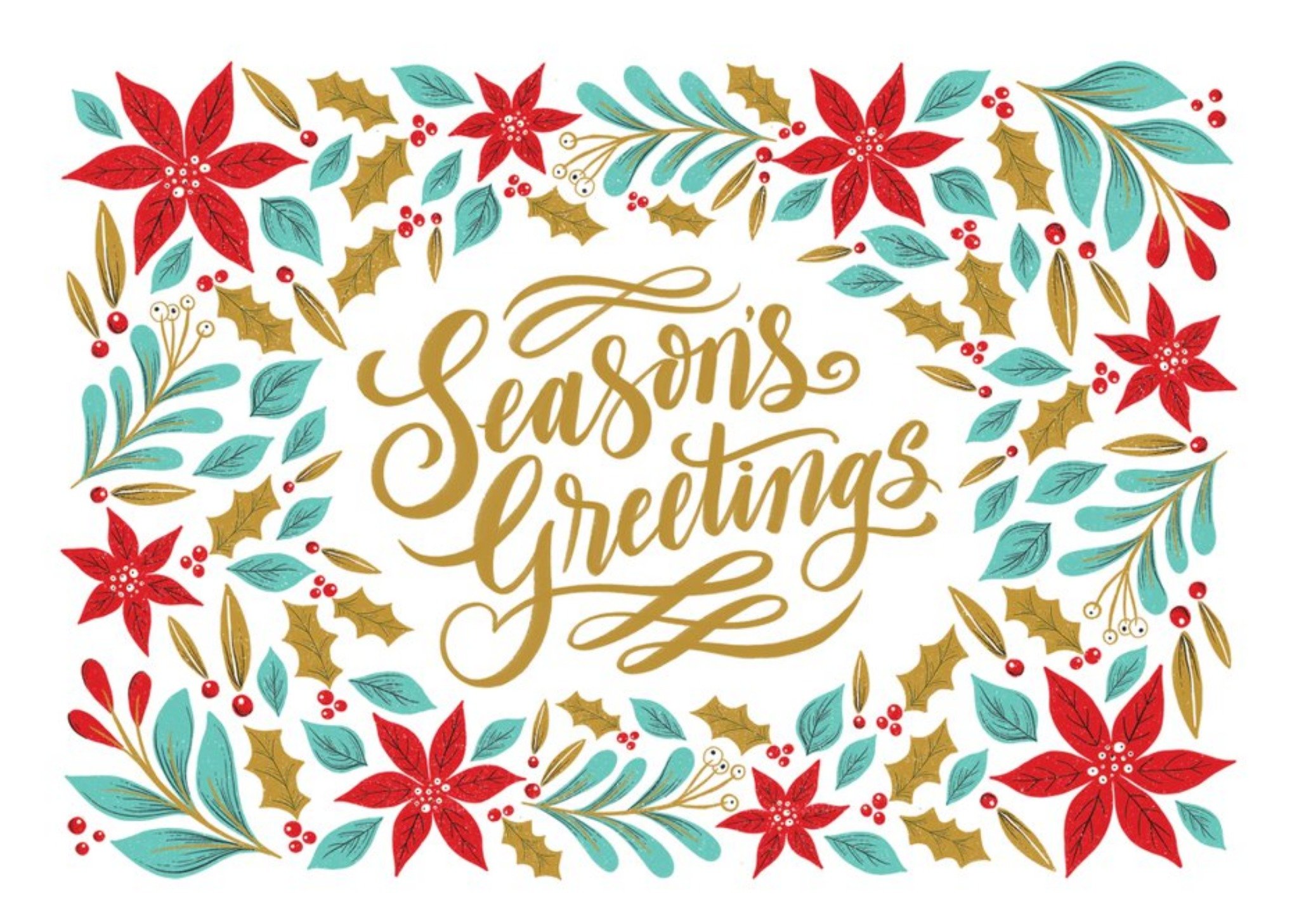 Seasons Greetings Typographic Floral Card Ecard