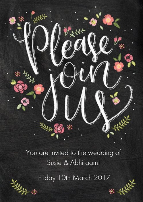 Chalkboard Style Please Join Us Personalised Wedding Invite Card