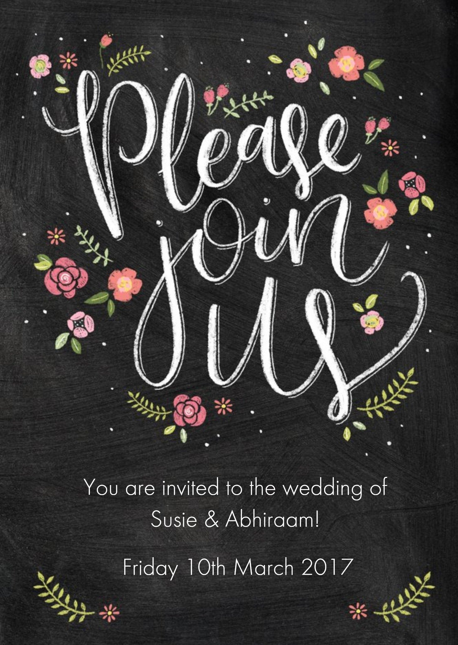 Chalkboard Style Please Join Us Personalised Wedding Invite Card