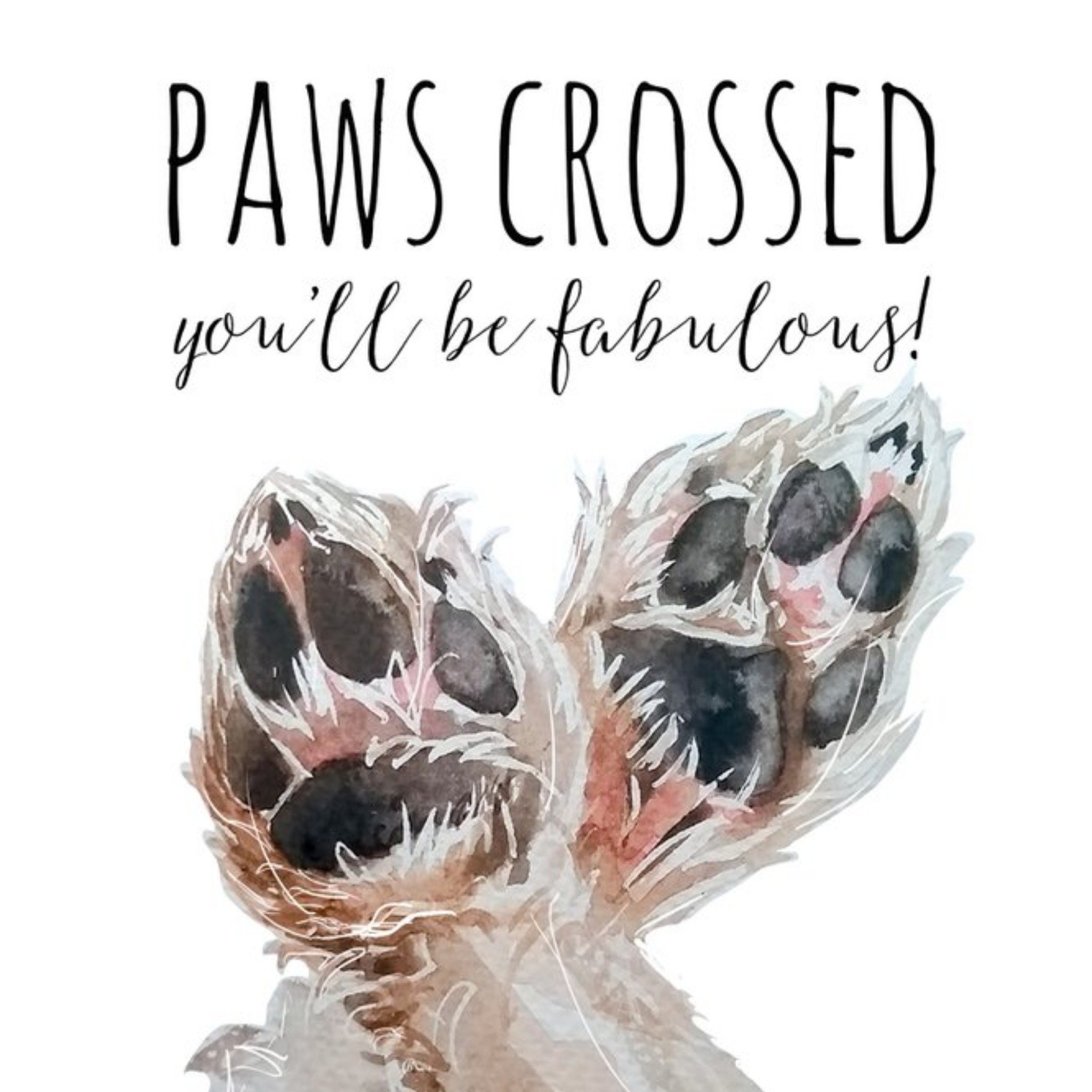 Illustrated Watercolour Paws Crossed You Will Be Fabulous Good Luck Card, Square