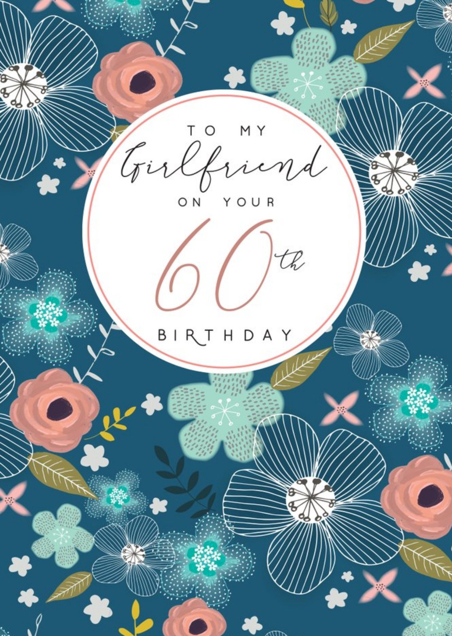Moonpig Flower Illustration Girlfriend 60th Birthday Card, Large