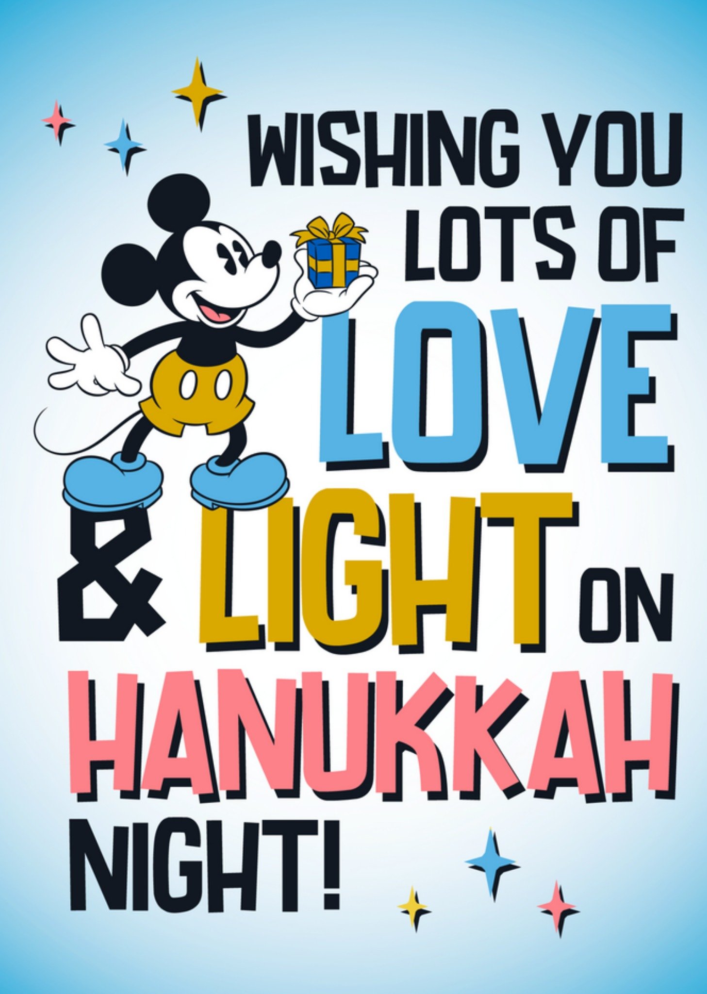 Mickey Mouse Disney Wishing You Lots Of Love & Light On Hanukkah Night Card, Large