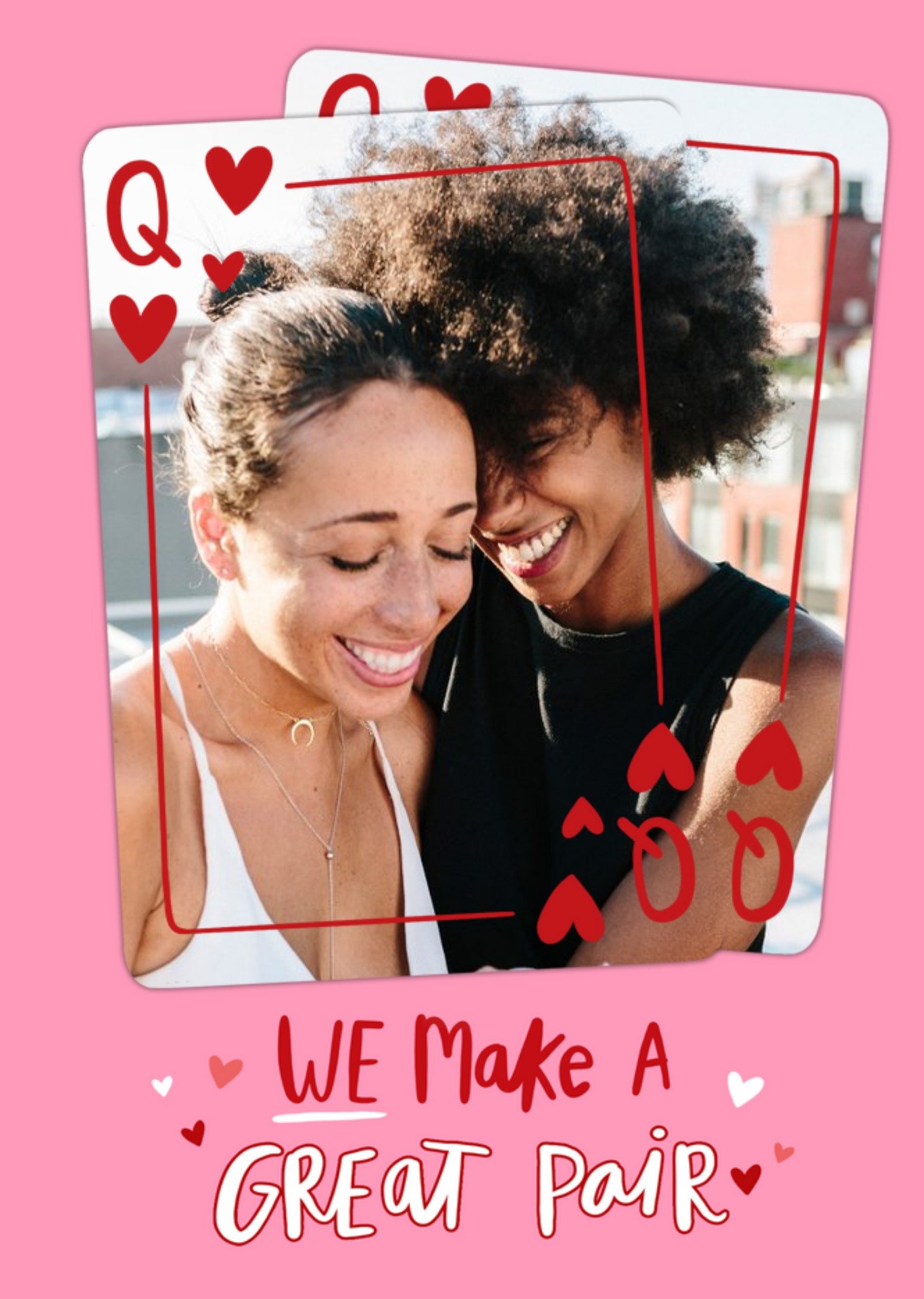 Moonpig We Make A Great Pair Pink Playing Cards Photo Upload Valentines Card, Large