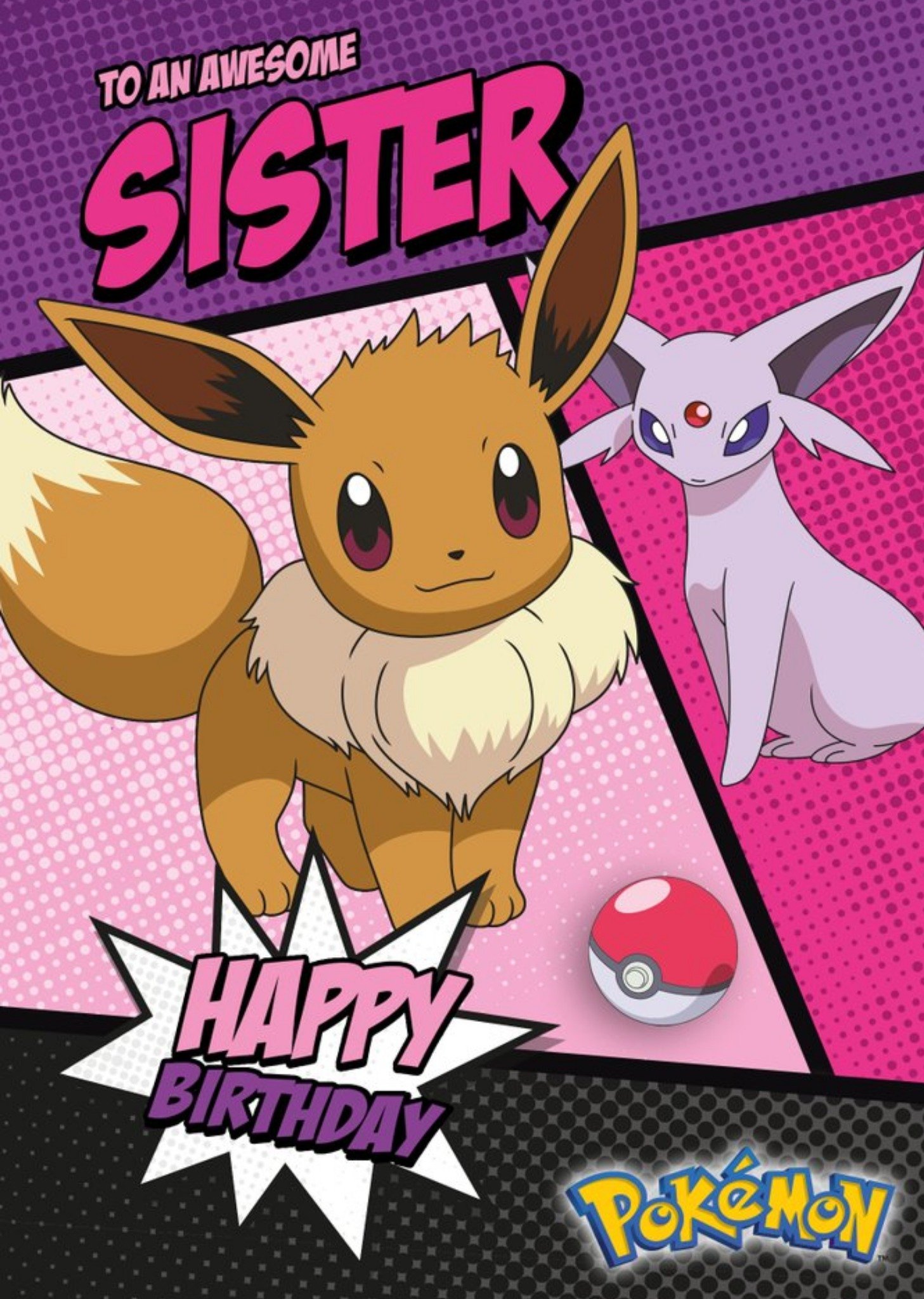 Pokemon Eevee And Espeon Awesome Sister Birthday Card, Large