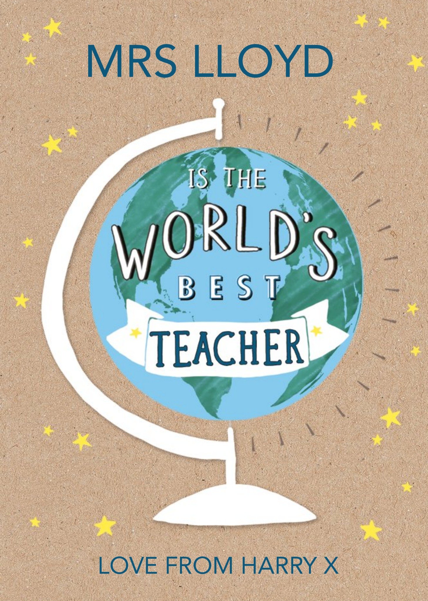 Moonpig Illustration Of A Globe World's Best Teacher Card Ecard