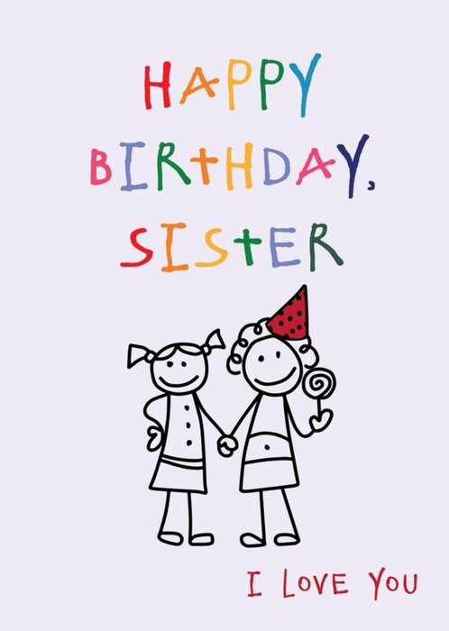 Anoela Stick Man Doodle Happy Birthday Sister Card