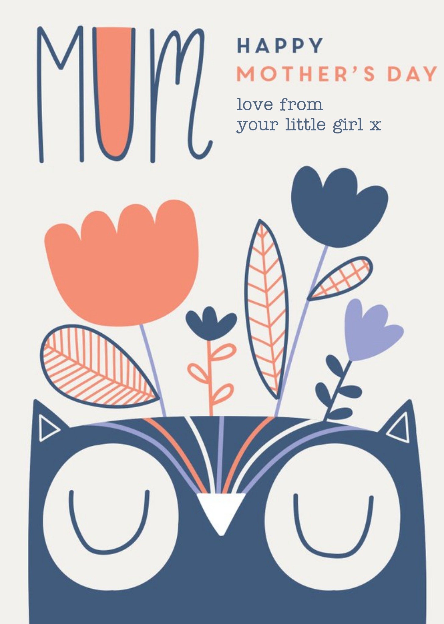 Moonpig Owl And Flowers Happy Mother's Day From Your Little Girl Card Ecard