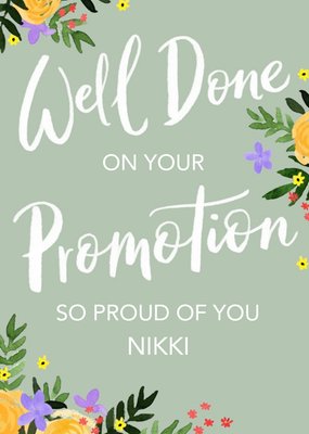 Floral Illustration Surround Text On A Green Background Promotion Congratulations Card
