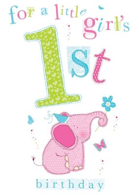For A Little Girl's First Birthday Cute Elephant Card