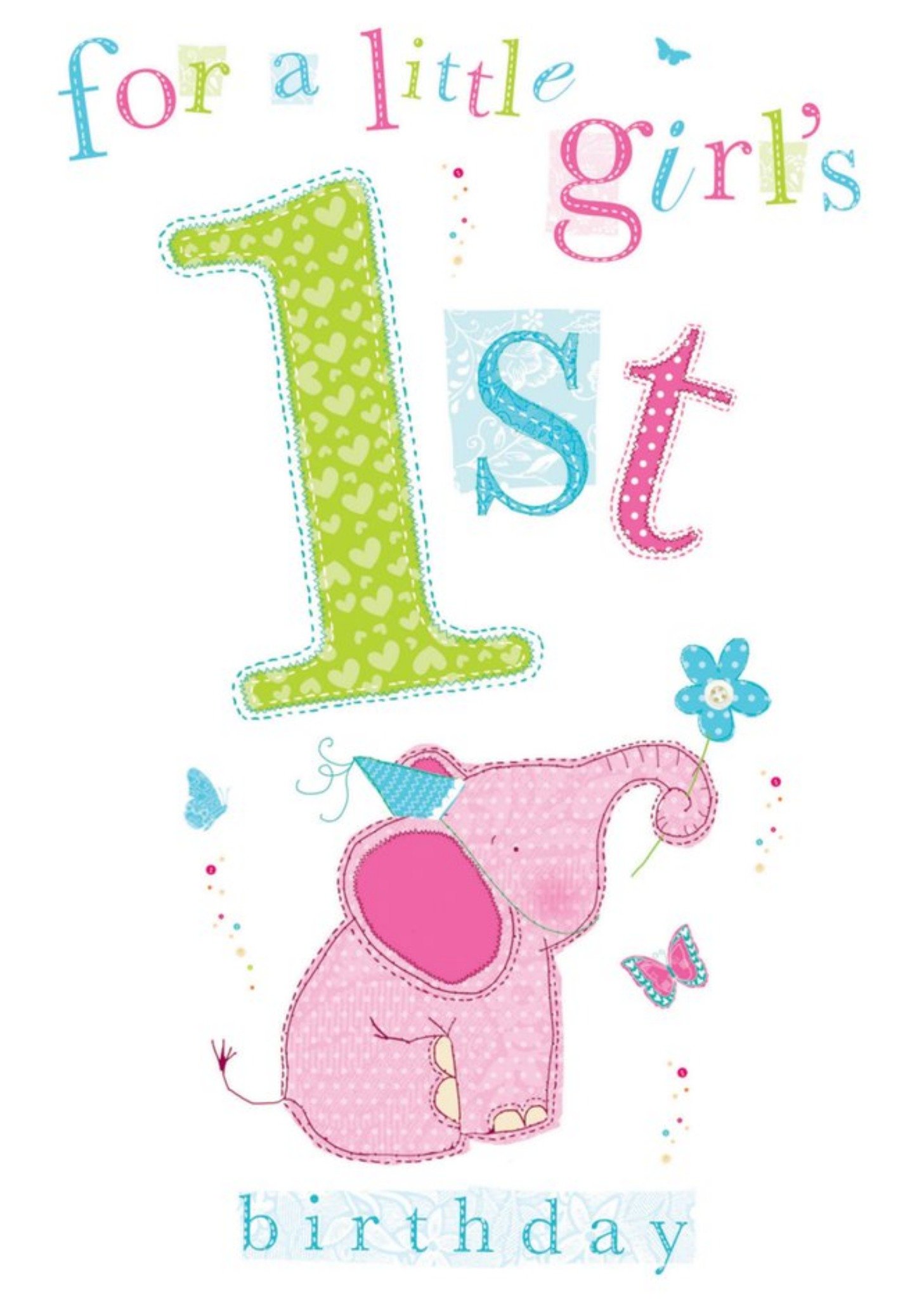 For A Little Girl's First Birthday Cute Elephant Card Ecard