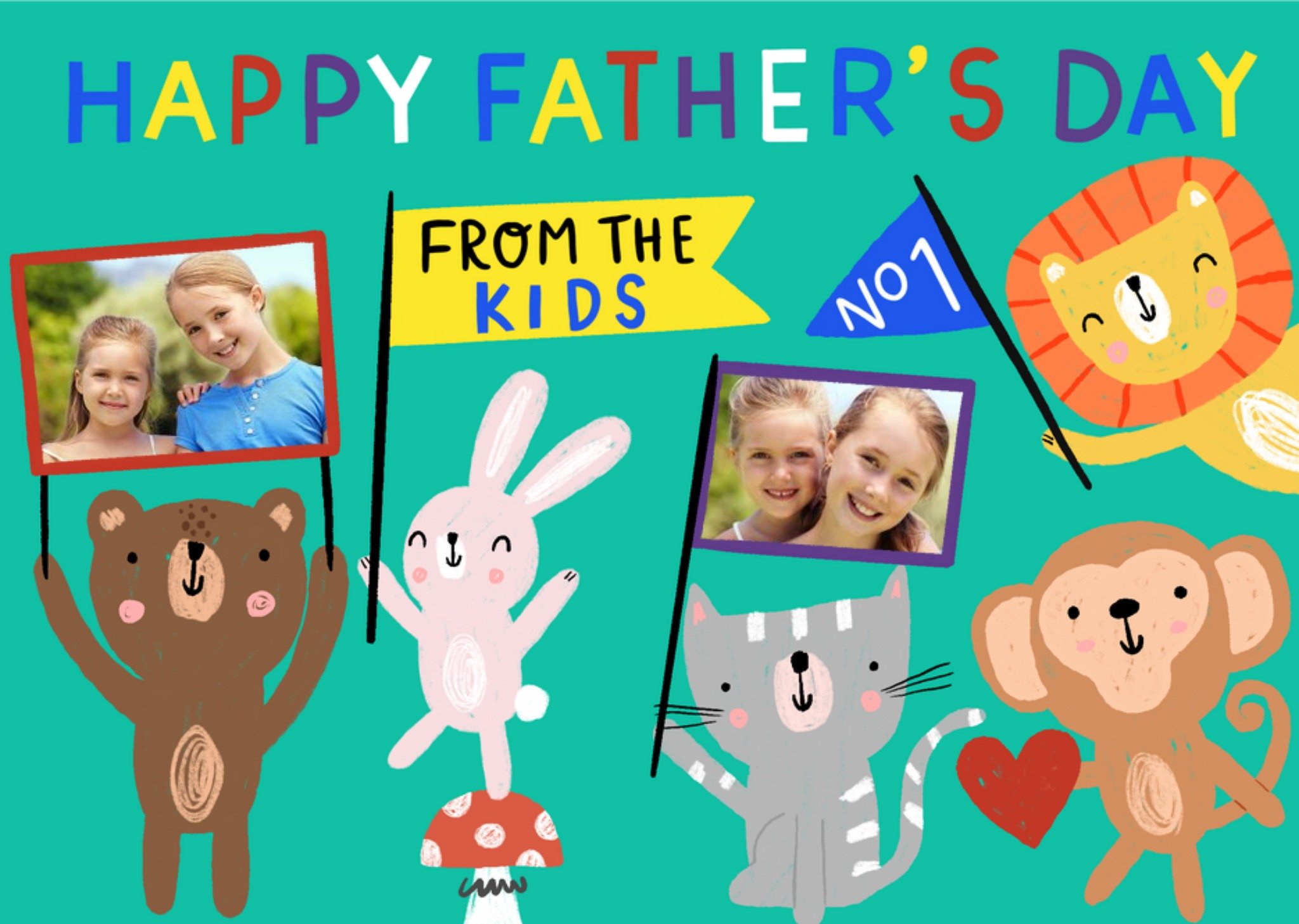 Cute Animals Happy Fathers Day From The Kids Card Ecard