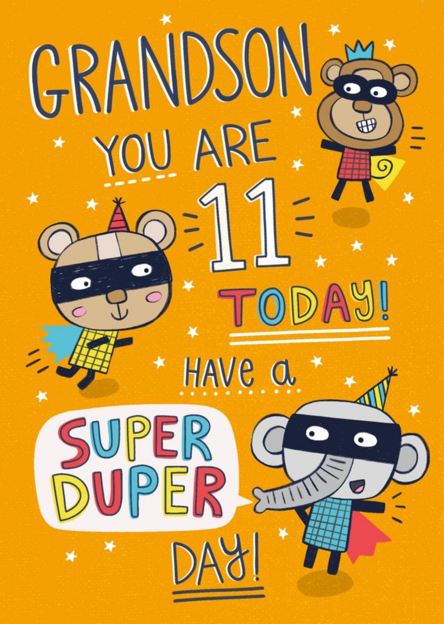 Animal Illustrations Grandson You Are 11 Today Have A Super Day Birthday Card Ecard