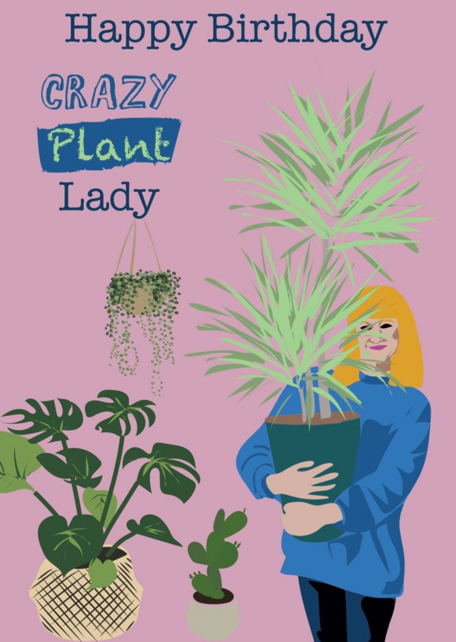 Moonpig Illustrated Crazy Plant Lady Birthday Card Ecard