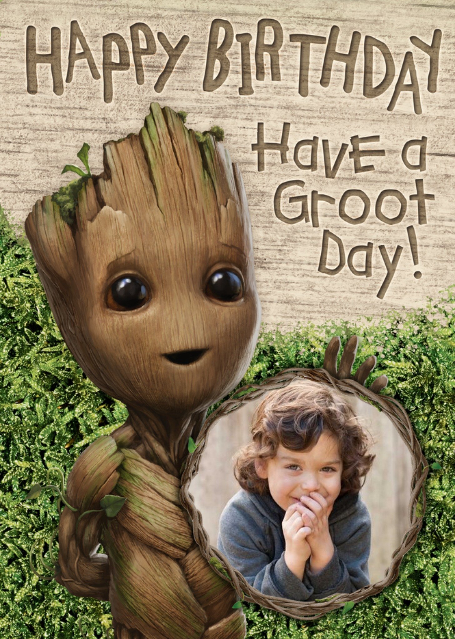 Marvel Illustration Of Groot With A Circular Photo Frame I Am Groot Photo Upload Birthday Card Ecard
