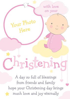 Pink And Lemon With Love Personalised Photo Upload Christening Card