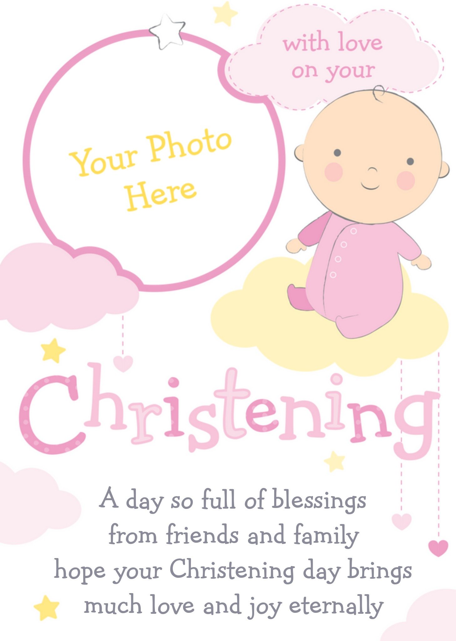 Moonpig Pink And Lemon With Love Personalised Photo Upload Christening Card Ecard