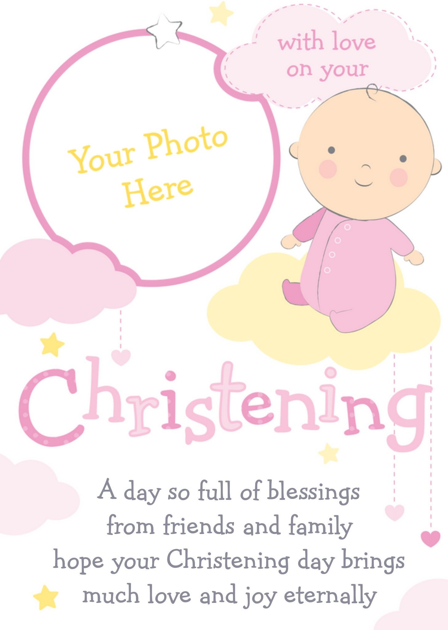 Pink And Lemon With Love Personalised Photo Upload Christening Card