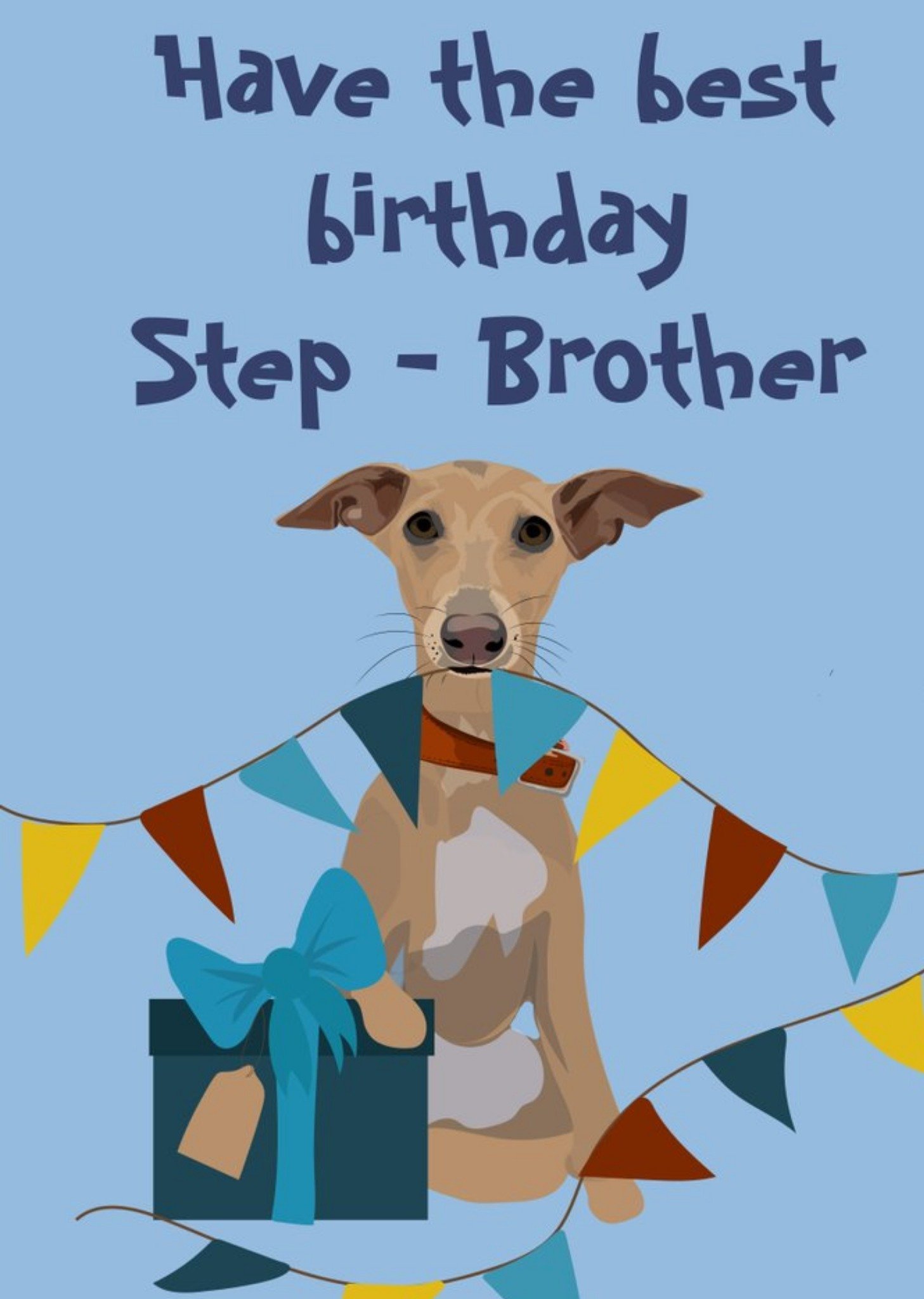 Illustrated Greyhound Dog Step-Brother Birthday Card Ecard